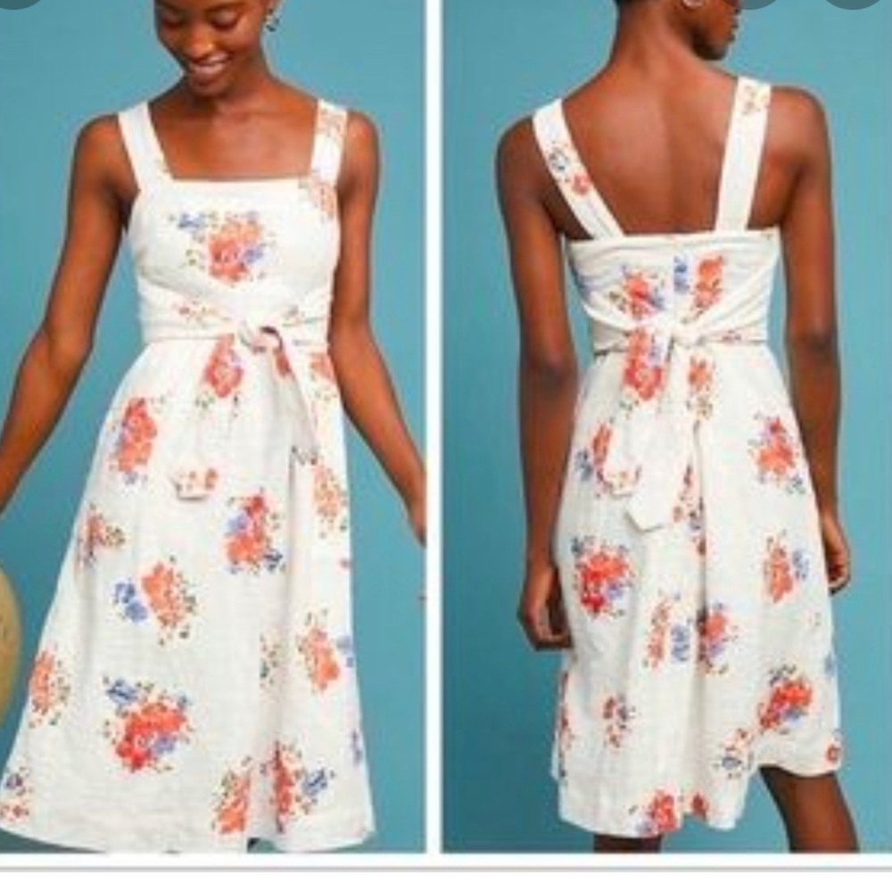 Meadow Rue Anthropologie Linen Floral Dress